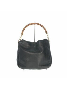 Gucci Vintage Bamboo Leather Handbag Bag Black